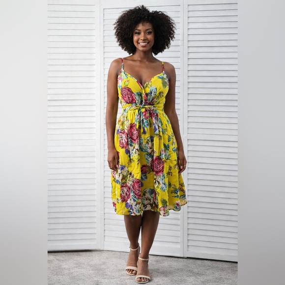 Luv by Chance Dresses & Skirts - Luv By Chance Yellow Floral Midi Dress Medium NWT Cottagecore Garden Party
